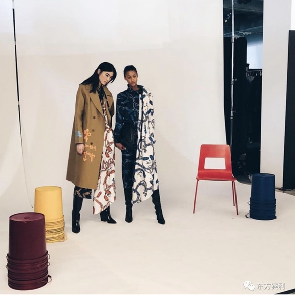 TIBI SCREEN PRINTED Double Breasted TRENCH Coat - Picture 3 of 8